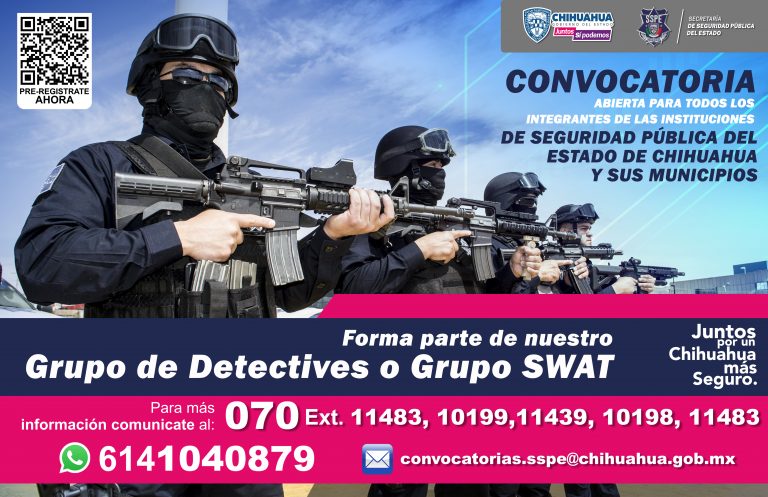 Publica SSPE convocatoria para integrar los grupos especiales Detectives y SWAT